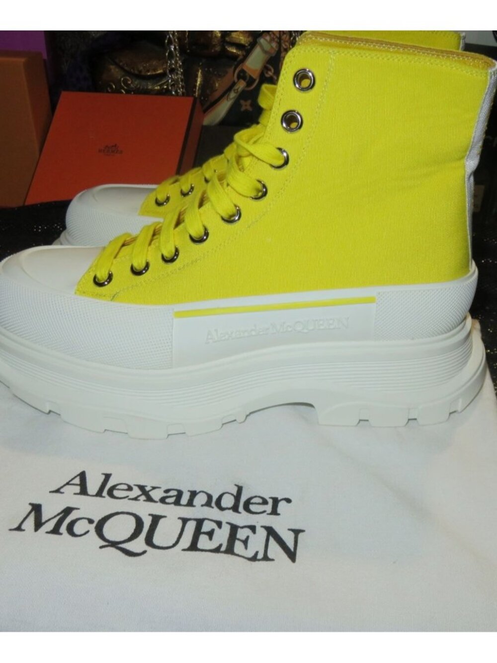 Alexander McQueen Tread Slick Sneakers in Yellow Canvas size 41 Mens 8 womens 10 - Picture 1 of 12